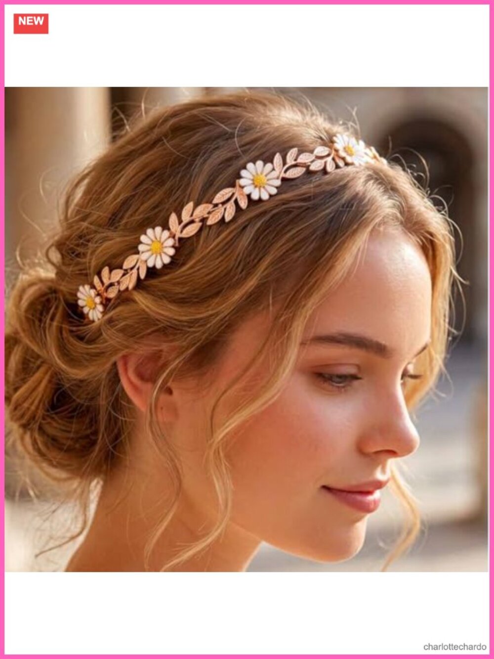 Gold Leaf White Flower Bridal Headband Wedding Hair Accessory